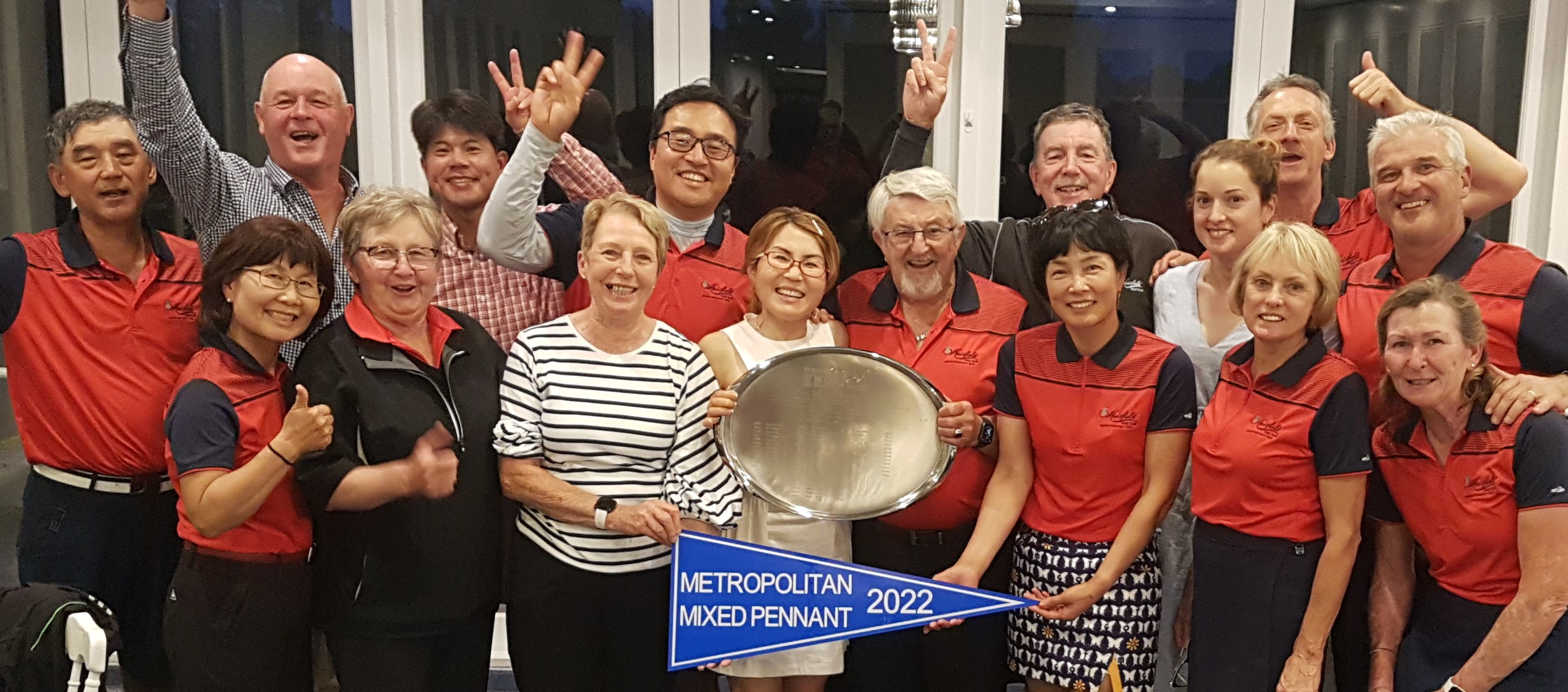 From left to right: Daey Lim, Sue Shin, Ian Bamford, Debbie Carter, Soochon Lee, Val Bamford, Kyuseop Kwak, Seon Kim, Dennis Roy (Manager) Bruce Carter, Cindy Cho, Sasha Pearson, Judy White, Mike Culican, Ray Crook, Anne Coulter. Missing: Alan Hart, Daryl Smith.